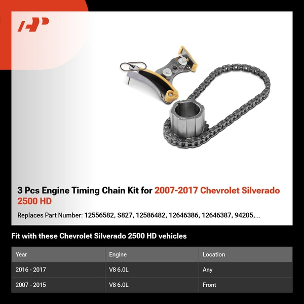 3 Pcs Engine Timing Chain Kit for 2007-2017 Chevrolet Silverado 2500 HD