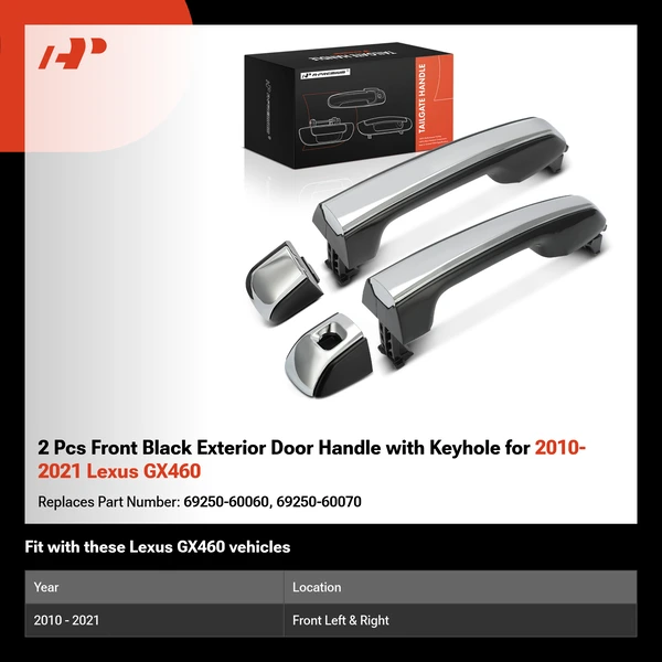 2 Pcs Front Black Exterior Door Handle with Keyhole for 2010-2021 Lexus GX460