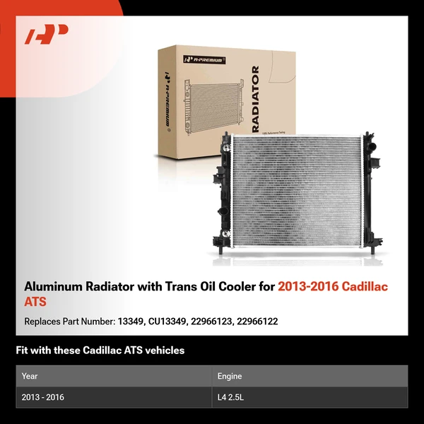 Aluminum Radiator with Trans Oil Cooler for 2013-2016 Cadillac ATS