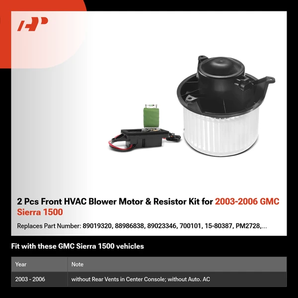 2 Pcs Front HVAC Blower Motor & Resistor Kit for 2003-2006 GMC Sierra 1500
