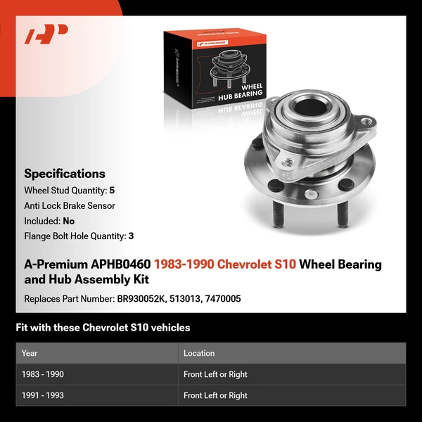A-Premium APHB0460 1983-1990 Chevrolet S10 Wheel Bearing and Hub Assembly Kit