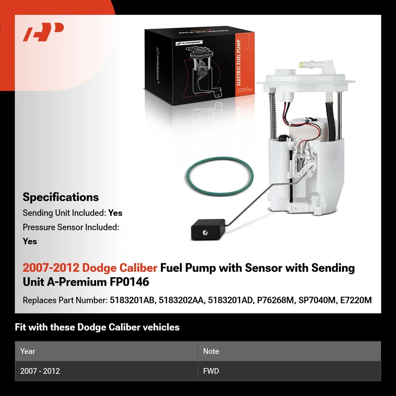 2007-2012 Dodge Caliber Fuel Pump with Sensor with Sending Unit A-Premium FP0146