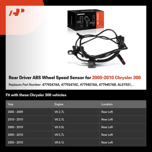 Rear Driver ABS Wheel Speed Sensor for 2005-2010 Chrysler 300