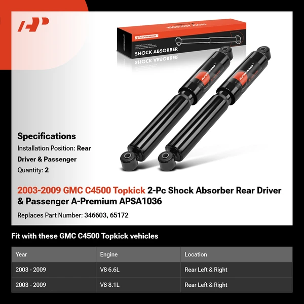 2003-2009 GMC C4500 Topkick 2-Pc Shock Absorber Rear Driver & Passenger A-Premium APSA1036