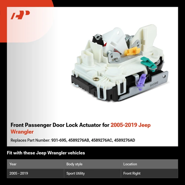 Front Passenger Door Lock Actuator for 2005-2019 Jeep Wrangler