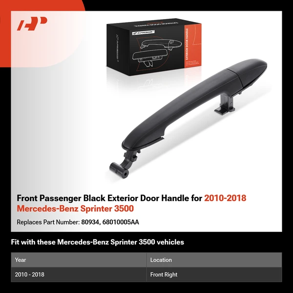 Front Passenger Black Exterior Door Handle for 2010-2018 Mercedes-Benz Sprinter 3500