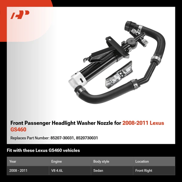 Front Passenger Headlight Washer Nozzle for 2008-2011 Lexus GS460