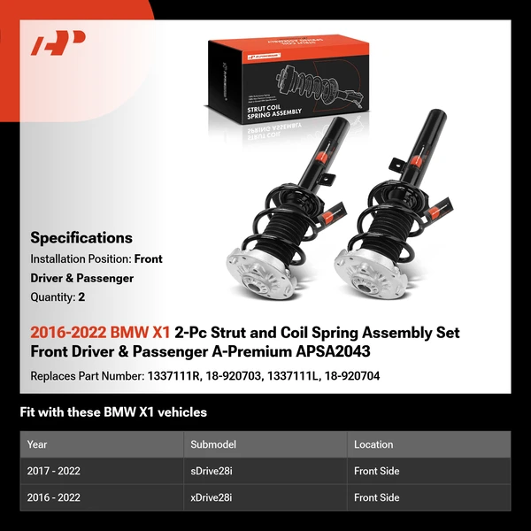 2016-2022 BMW X1 2-Pc Strut and Coil Spring Assembly Set Front Driver & Passenger A-Premium APSA2043