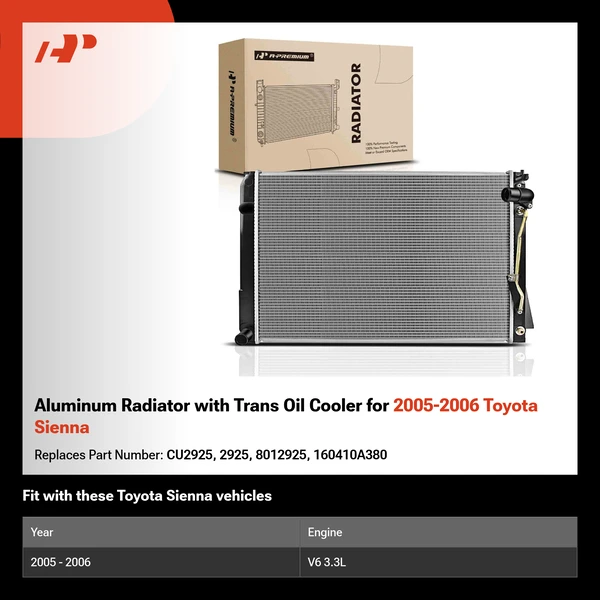 Aluminum Radiator with Trans Oil Cooler for 2005-2006 Toyota Sienna