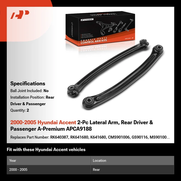 2000-2005 Hyundai Accent 2-Pc Lateral Arm, Rear Driver & Passenger A-Premium APCA9188