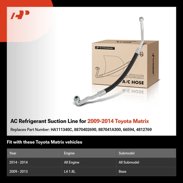 AC Refrigerant Suction Line for 2009-2014 Toyota Matrix