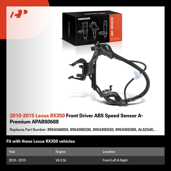 2010-2015 Lexus RX350 Front Driver ABS Speed Sensor A-Premium APABS0688