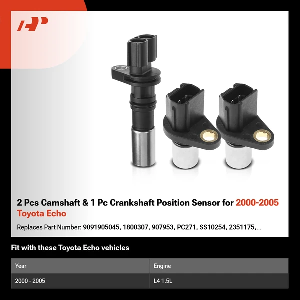 2 Pcs Camshaft & 1 Pc Crankshaft Position Sensor for 2000-2005 Toyota Echo
