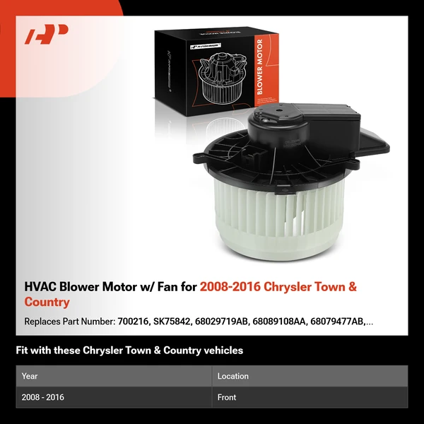 HVAC Blower Motor w/ Fan for 2008-2016 Chrysler Town & Country