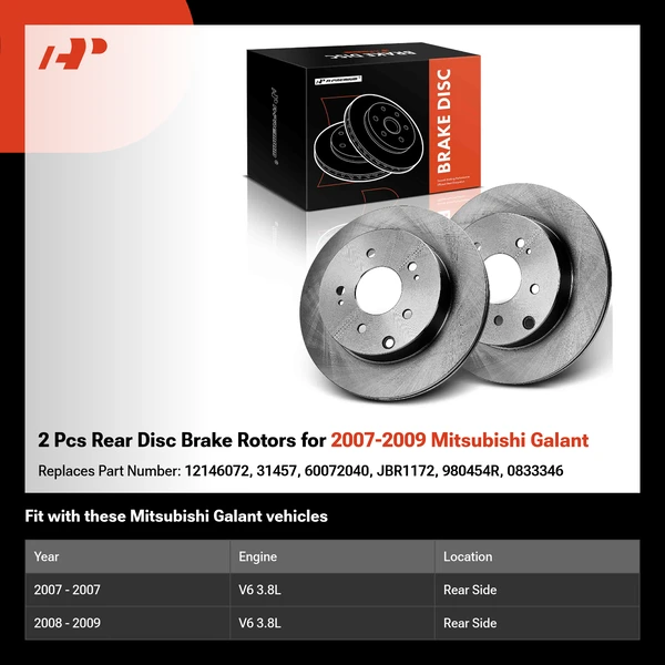 2 Pcs Rear Disc Brake Rotors for 2007-2009 Mitsubishi Galant