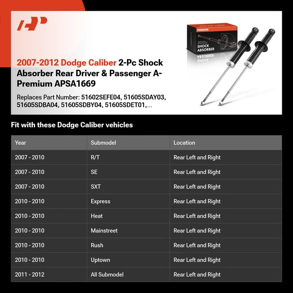 2007-2012 Dodge Caliber 2-Pc Shock Absorber Rear Driver & Passenger A-Premium APSA1669