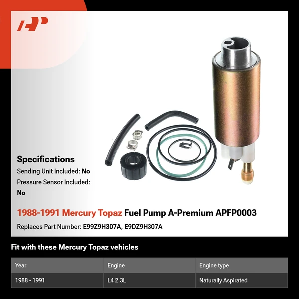 1988-1991 Mercury Topaz Fuel Pump A-Premium APFP0003