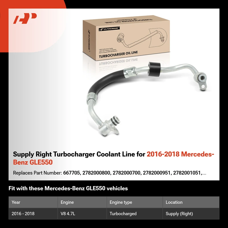 Supply Right Turbocharger Coolant Line for 2016-2018 Mercedes-Benz GLE550