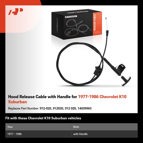 Hood Release Cable with Handle for 1977-1986 Chevrolet K10 Suburban
