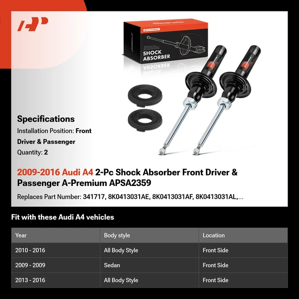 2009-2016 Audi A4 2-Pc Shock Absorber Front Driver & Passenger A-Premium APSA2359
