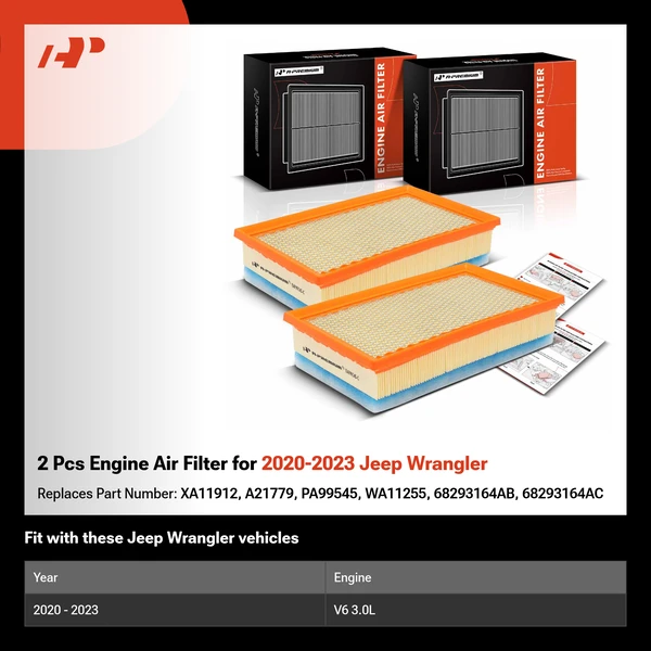 2 Pcs Engine Air Filter for 2020-2023 Jeep Wrangler