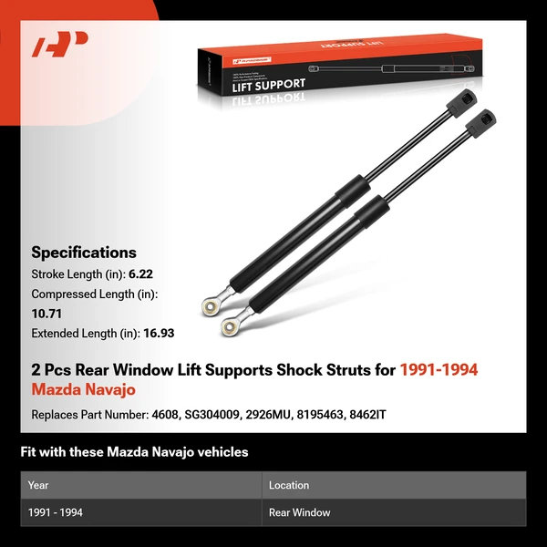 2 Pcs Rear Window Lift Supports Shock Struts for 1991-1994 Mazda Navajo