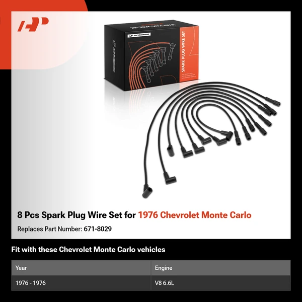 8 Pcs Spark Plug Wire Set for 1976 Chevrolet Monte Carlo