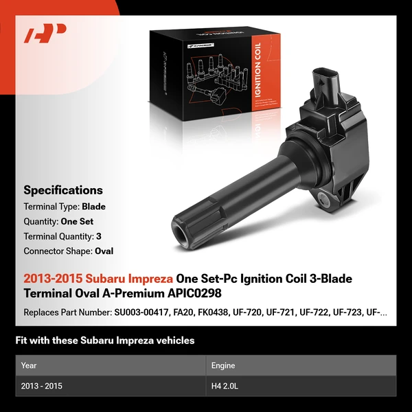 2013-2015 Subaru Impreza One Set-Pc Ignition Coil 3-Blade Terminal Oval A-Premium APIC0298
