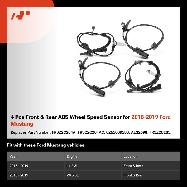 4 Pcs Front & Rear ABS Wheel Speed Sensor for 2018-2019 Ford Mustang
