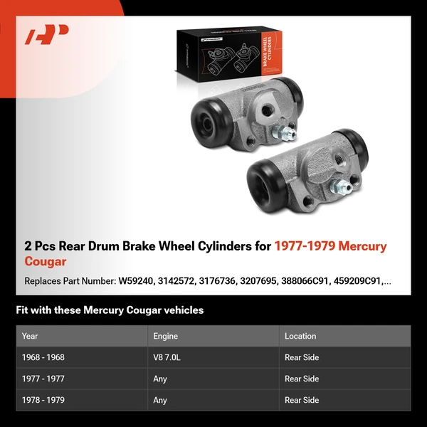 2 Pcs Rear Drum Brake Wheel Cylinders for 1977-1979 Mercury Cougar