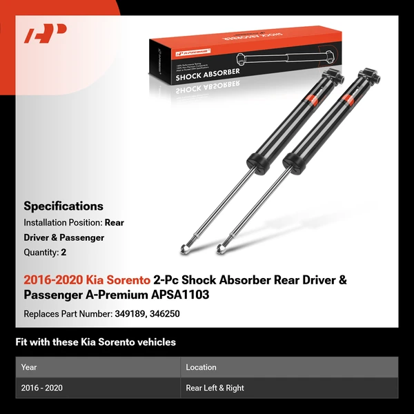 2016-2020 Kia Sorento 2-Pc Shock Absorber Rear Driver & Passenger A-Premium APSA1103