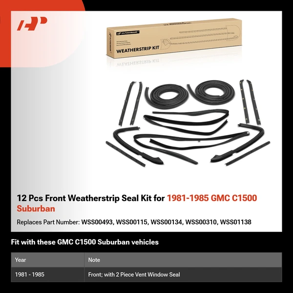 12 Pcs Front Weatherstrip Seal Kit for 1981-1985 GMC C1500 Suburban