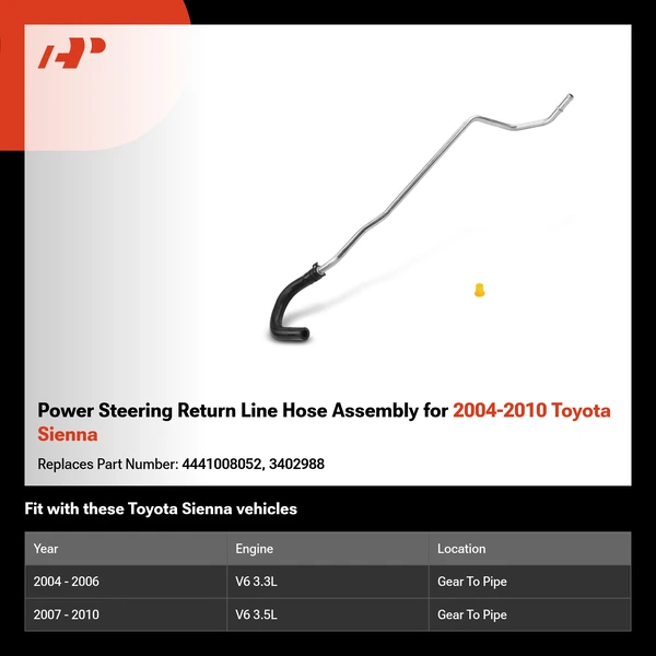 Power Steering Return Line Hose Assembly for 2004-2010 Toyota Sienna
