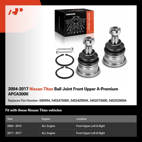 2004-2017 Nissan Titan Ball Joint Front Upper A-Premium APCA3000