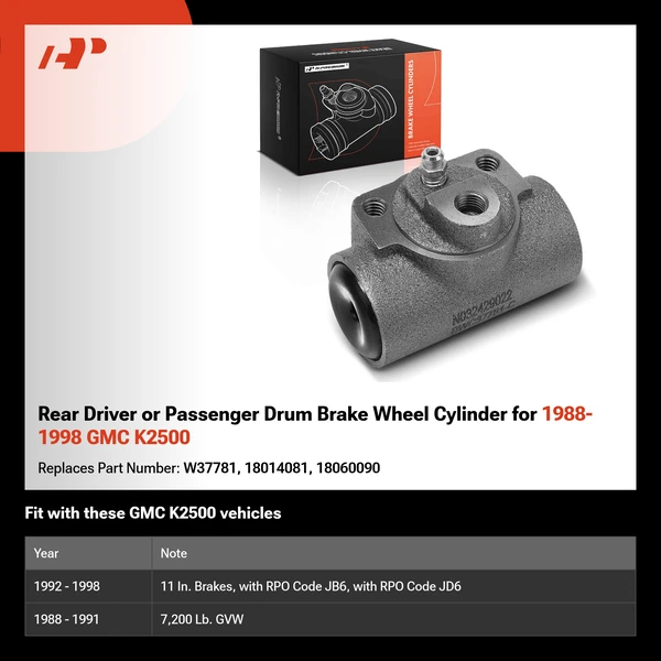 Rear Driver or Passenger Drum Brake Wheel Cylinder for 1988-1998 GMC K2500