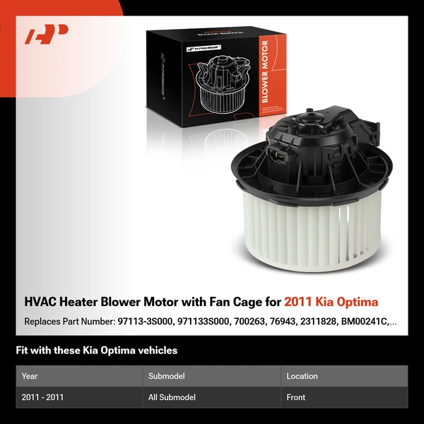 HVAC Heater Blower Motor with Fan Cage for 2011 Kia Optima