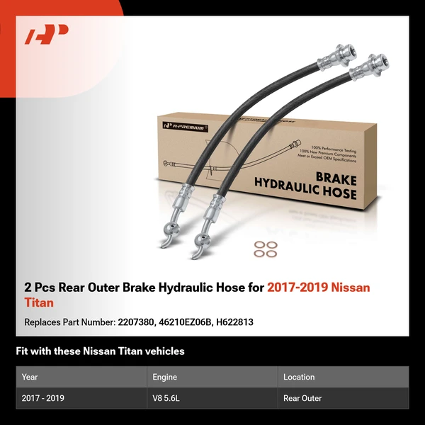 2 Pcs Rear Outer Brake Hydraulic Hose for 2017-2019 Nissan Titan