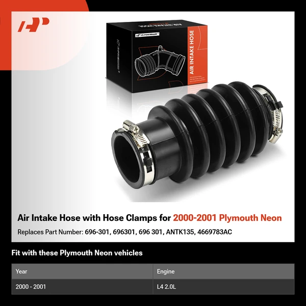 Air Intake Hose with Hose Clamps for 2000-2001 Plymouth Neon