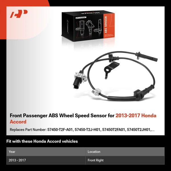 Front Passenger ABS Wheel Speed Sensor for 2013-2017 Honda Accord