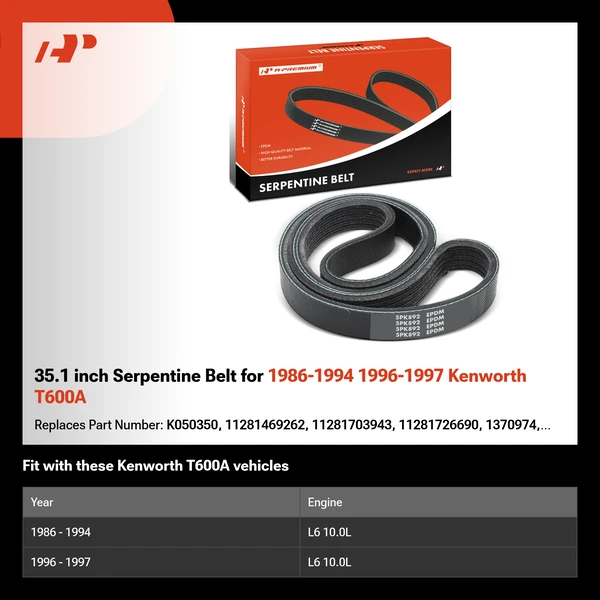 35.1 inch Serpentine Belt for 1986-1994 1996-1997 Kenworth T600A