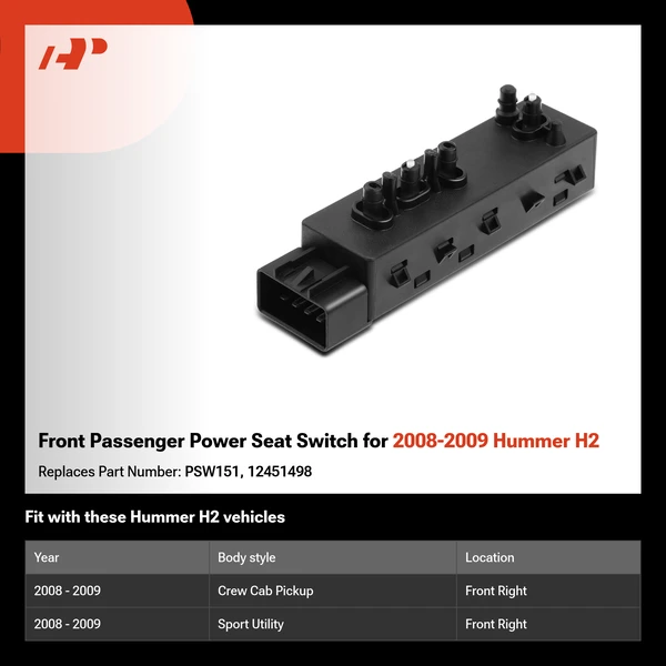 Front Passenger Power Seat Switch for 2008-2009 Hummer H2