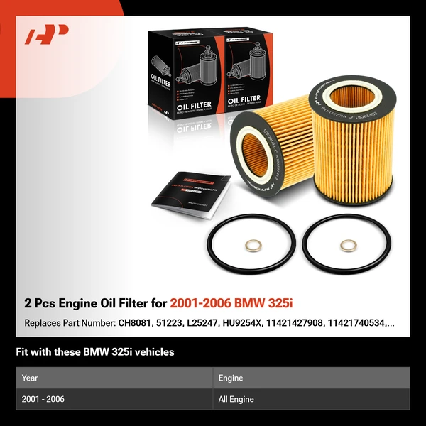 2 Pcs Engine Oil Filter for 2001-2006 BMW 325i