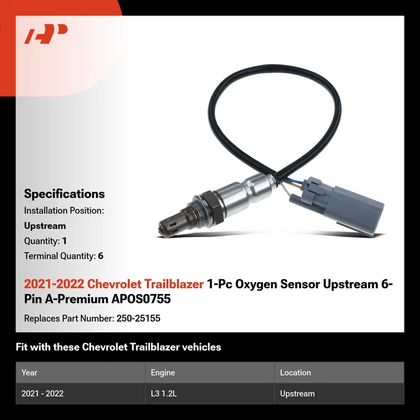2021-2022 Chevrolet Trailblazer 1-Pc Oxygen Sensor Upstream 6-Pin A-Premium APOS0755