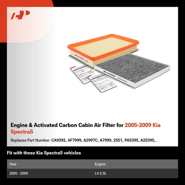 Engine & Activated Carbon Cabin Air Filter for 2005-2009 Kia Spectra5