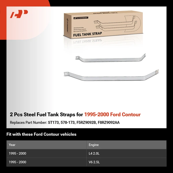 2 Pcs Steel Fuel Tank Straps for 1995-2000 Ford Contour