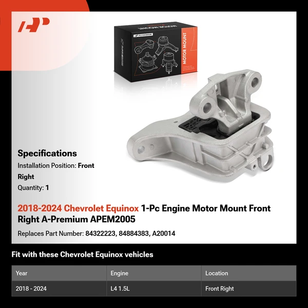 2018-2024 Chevrolet Equinox 1-Pc Engine Motor Mount Front Right A-Premium APEM2005