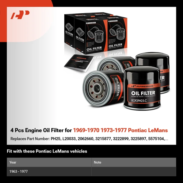 4 Pcs Engine Oil Filter for 1969-1970 1973-1977 Pontiac LeMans