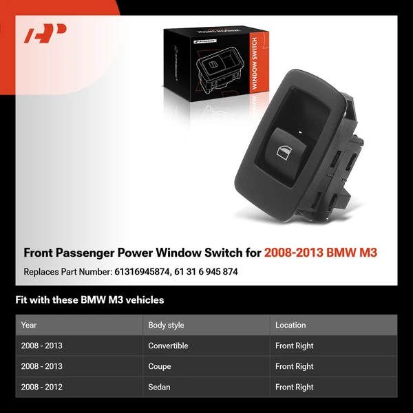 Front Passenger Power Window Switch for 2008-2013 BMW M3