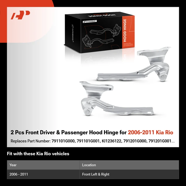 2 Pcs Front Driver & Passenger Hood Hinge for 2006-2011 Kia Rio