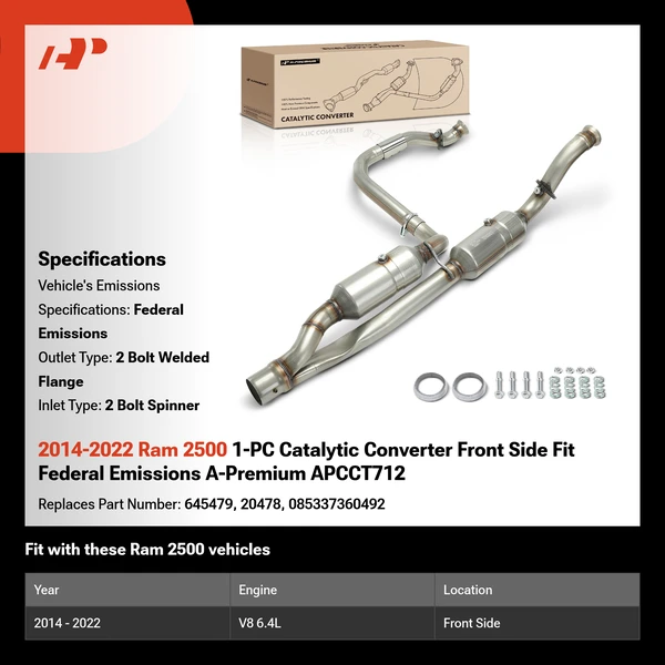 2014-2022 Ram 2500 1-PC Catalytic Converter Front Side Fit Federal Emissions A-Premium APCCT712